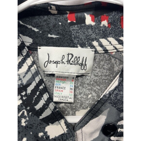 JOSEPH RIBKOFF Size 6 Grafitti Black button down Blouse tunic Top 3/4 Sleeve - Picture 2 of 3